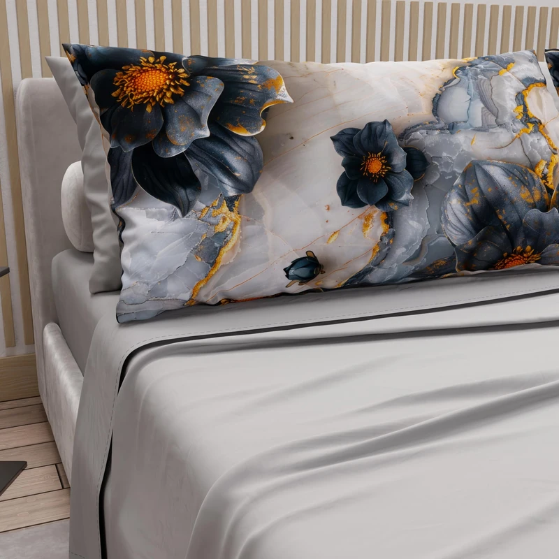 PETTI Artigiani Italiani - Cotton Sheets with Pillowcases in Digital Print, French Quarter, Complete Top and Bottom Sheet with Corners, Floral 06 18 Light Grey, 100% Made in Italy