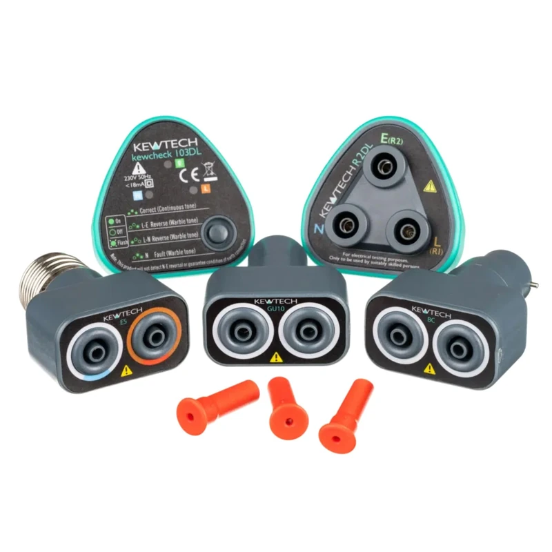 Kewtech PTKIT1 Testing Kit Includes TP4 Pins, 103DL & R2DL Socket Testers, BC/ES/GU10 Lightmate Adapters Fast Safe 4mm Lead Testing With Carry Case