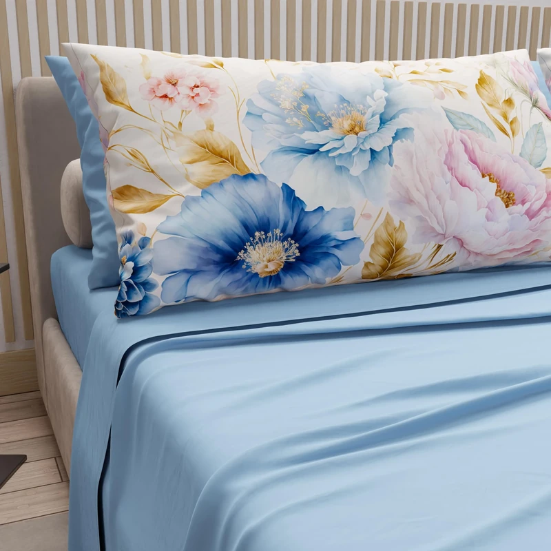 PETTI Artigiani Italiani - Cotton Sheets with Pillowcases in Digital Print, Double Maxi, Complete Top and Bottom Sheet with Corners, Marseille Blue, 100% Made in Italy