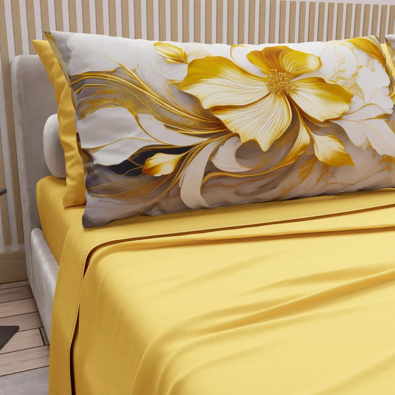 PETTI Artigiani Italiani - Cotton Sheets with Pillowcases in Digital Print, Double Maxi, Complete Top and Bottom Sheet with Corners, Floral 06 20 Yellow, 100% Made in Italy