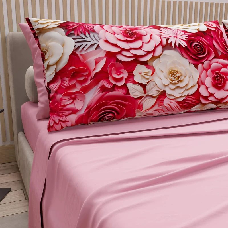 PETTI Artigiani Italiani - Cotton Sheets with Pillowcases in Digital Print, Double Maxi, Complete Top and Bottom Sheet with Corners, Origami Pink, 100% Made in Italy