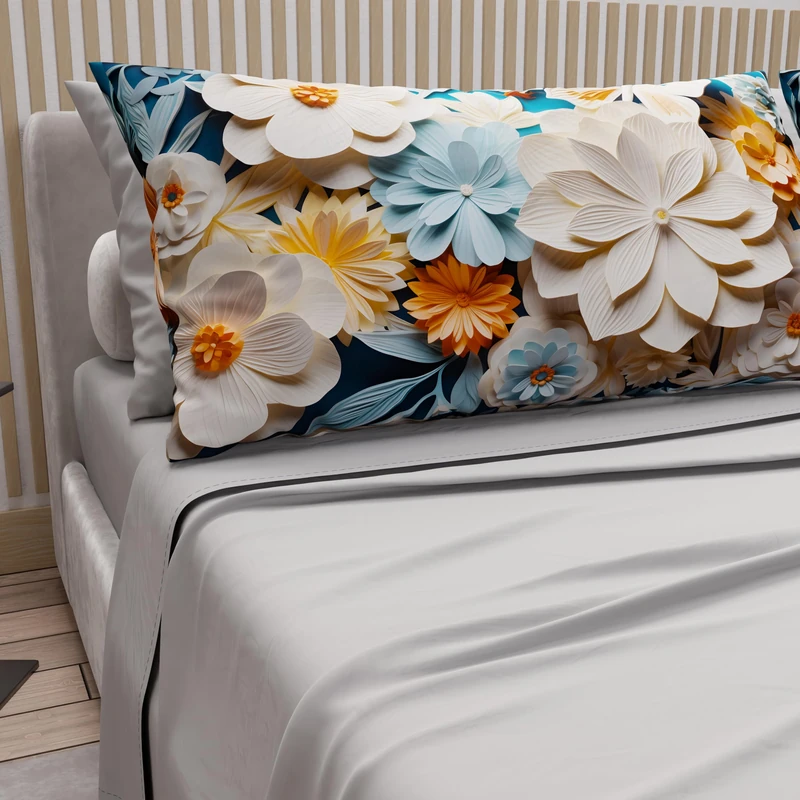 PETTI Artigiani Italiani - Cotton Sheets with Pillowcases in Digital Print, French Quarter Size, Top and Bottom Sheet Set with Corners, Floral 05 5 Light Grey, 100% Made in Italy