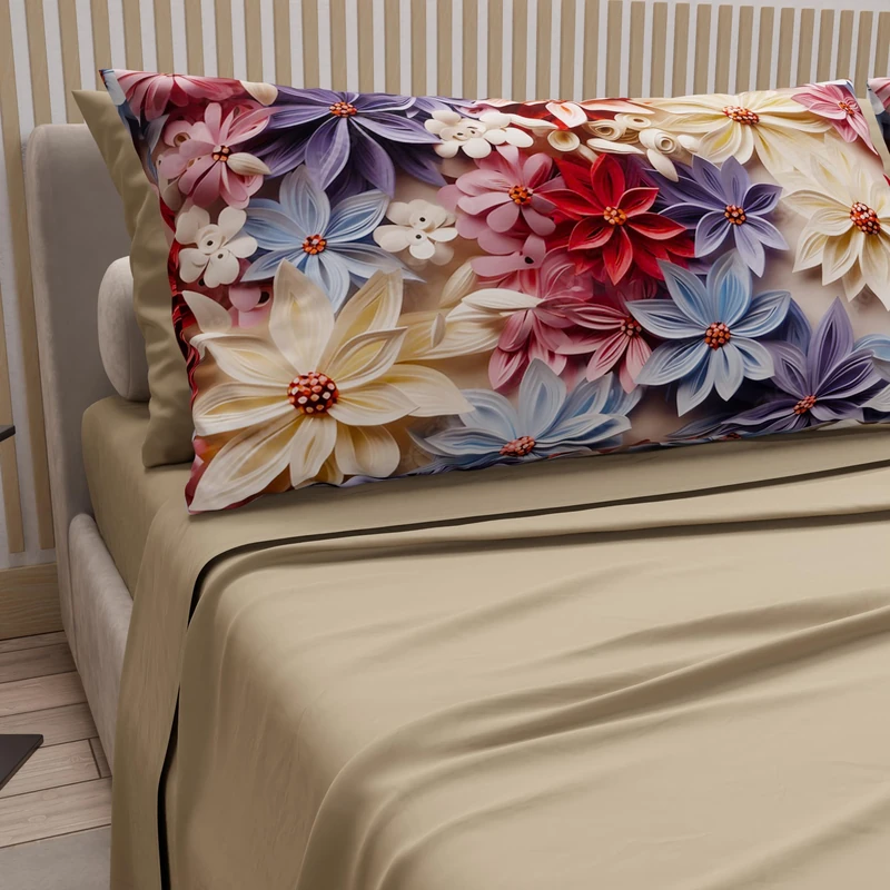 PETTI Artigiani Italiani - Cotton Sheets with Pillowcases in Digital Print, Double Maxi, Top and Bottom Sheet Set with Corners, Bali Pink, 100% Made in Italy