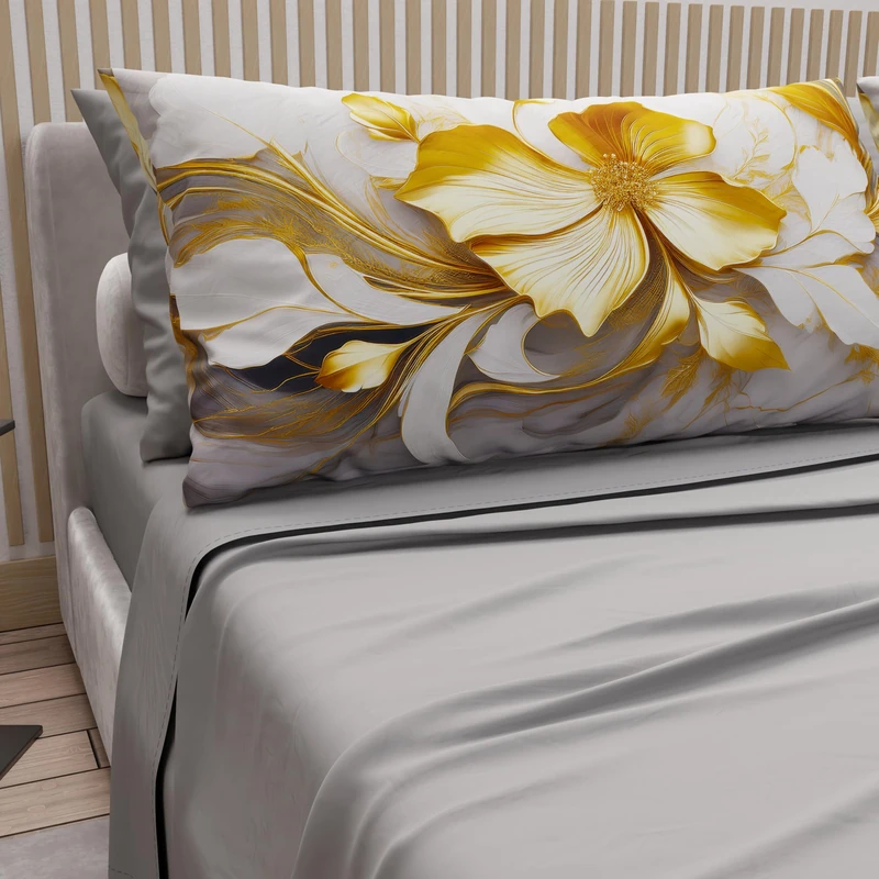 PETTI Artigiani Italiani - Cotton Sheets with Pillowcases in Digital Print, Double Maxi, Complete Top and Bottom Sheet with Corners, Floral 06 20 Light Grey, 100% Made in Italy