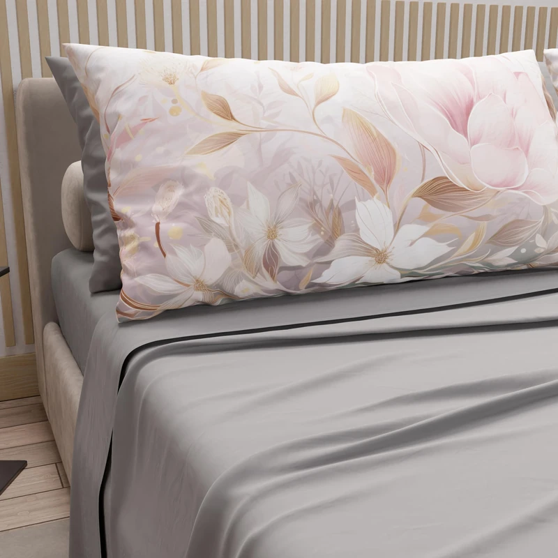 PETTI Artigiani Italiani - Cotton Sheets with Pillowcases in Digital Print, Maxi Double, Complete Top and Bottom Sheet with Corners, Tokyo Light Grey, 100% Made in Italy