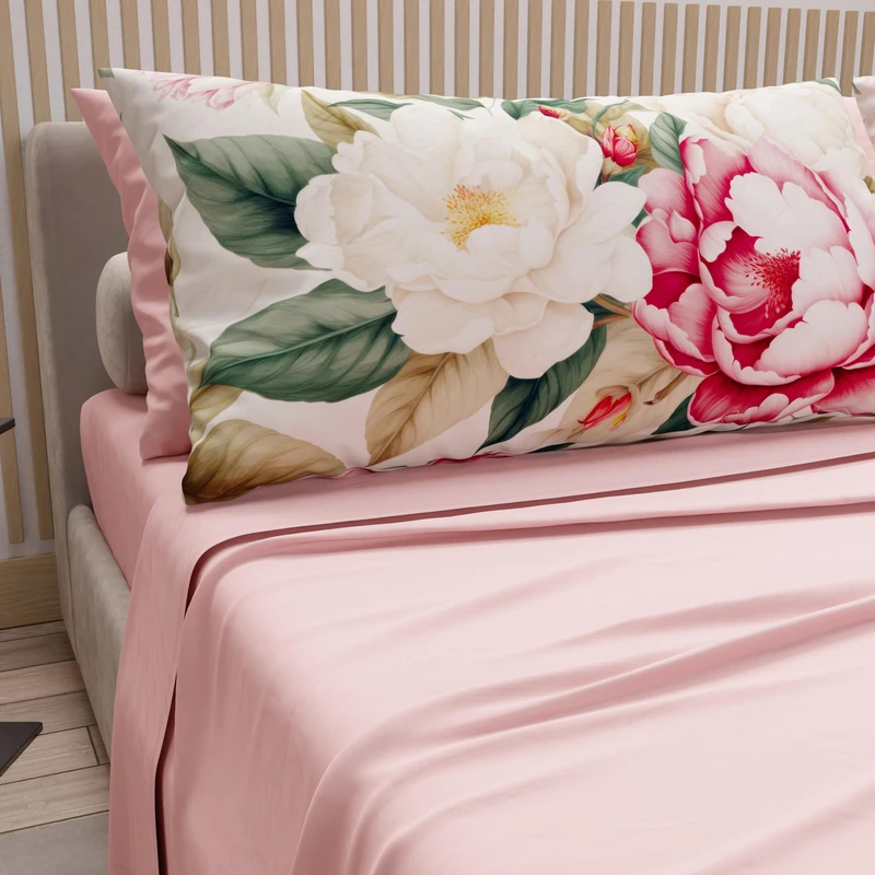 PETTI Artigiani Italiani - Cotton Sheets with Pillowcases in Digital Print, Double Maxi, Complete Top and Bottom Sheet with Corners, Sofia Powder, 100% Made in Italy