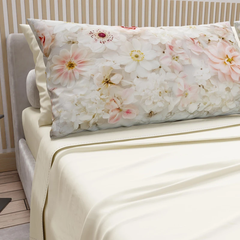 PETTI Artigiani Italiani - Cotton Sheets with Pillowcases in Digital Print, Double Maxi, Complete Top and Bottom Sheet with Corners, Floral 06 21 Cream, 100% Made in Italy