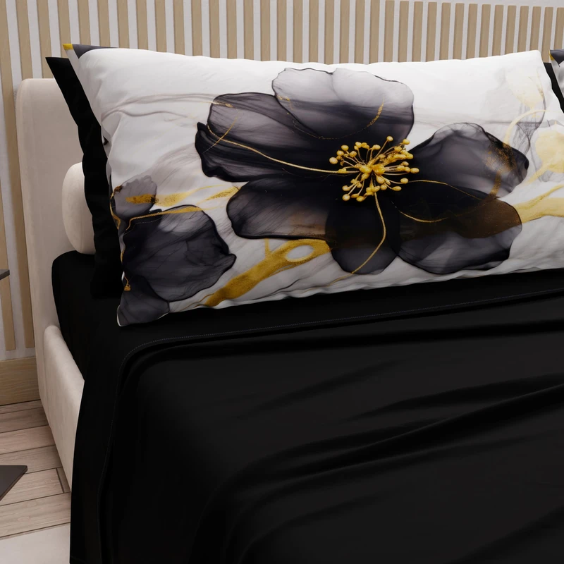 PETTI Artigiani Italiani - Cotton Sheets with Pillowcases in Digital Print, Double Maxi, Top and Bottom Sheet Set with Corners, Marble 07 Black, 100% Made in Italy