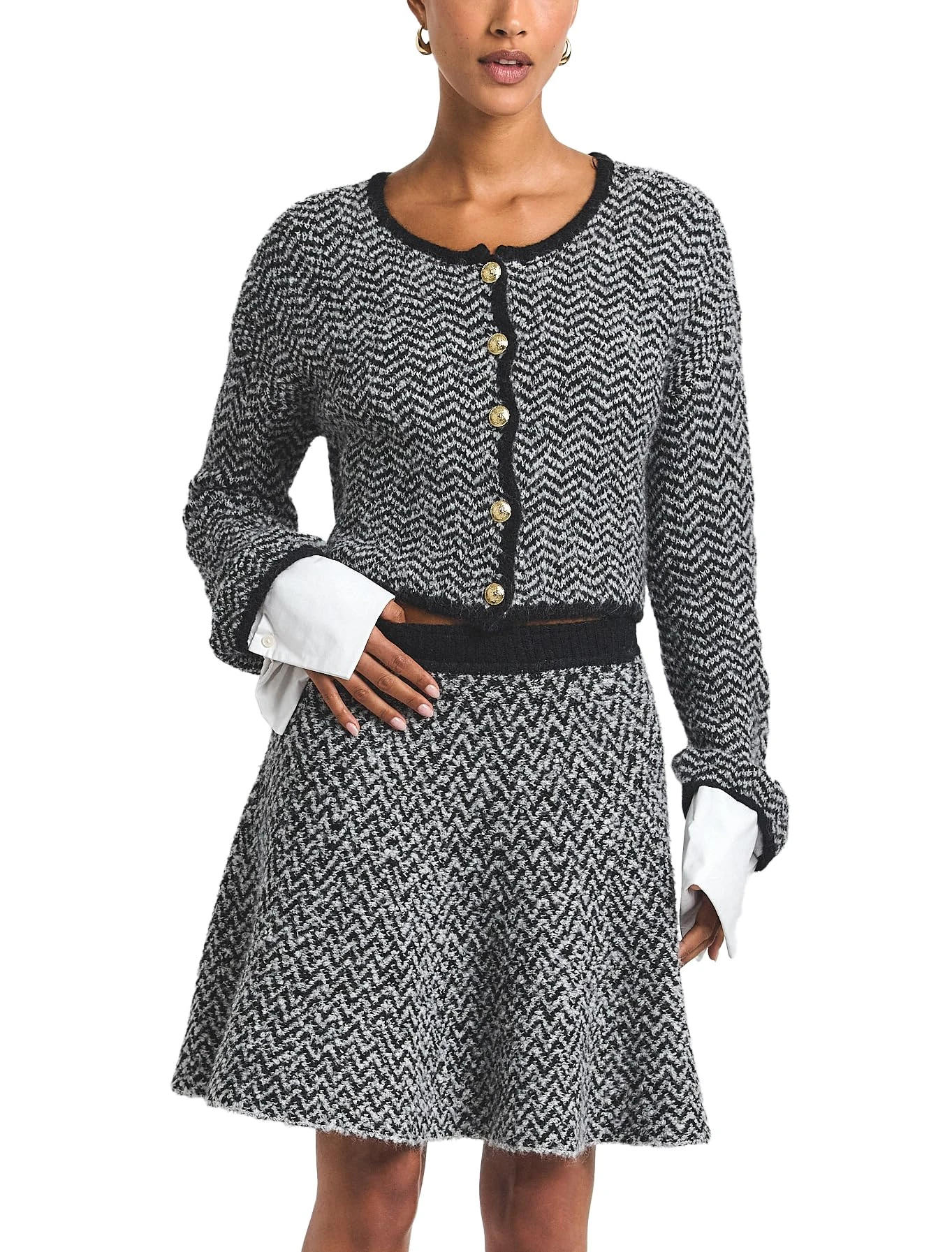 Derek Lam 10 Crosby Women's Imogen Herringbone Knit Mini Skirt, Ivory/Black, L