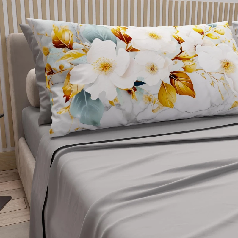 PETTI Artigiani Italiani - Cotton Sheets with Pillowcases in Digital Print, French Quarter Size, Top and Bottom Sheet Set with Corners, Ceramic 01 Light Grey, 100% Made in Italy