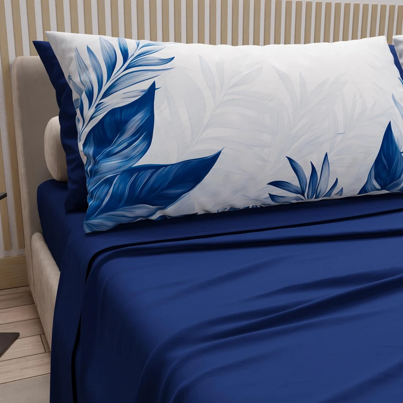 PETTI Artigiani Italiani - Cotton Sheets with Pillowcases in Digital Print, Double Maxi, Complete Top and Bottom Sheet with Corners, Sydney Electric Blue, 100% Made in Italy