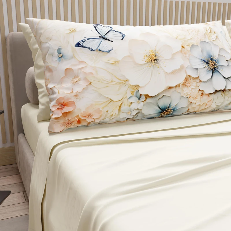 PETTI Artigiani Italiani - Cotton Sheets with Pillowcases in Digital Print, Double Maxi, Complete Top and Bottom Sheet with Corners, Mariposa Cream, 100% Made in Italy