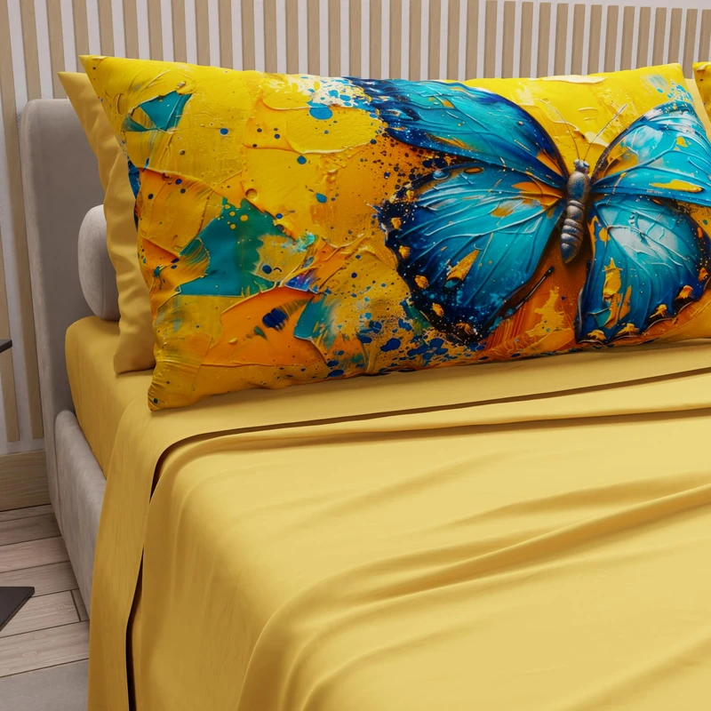 PETTI Artigiani Italiani - Cotton Sheets with Pillowcases in Digital Print, Double Maxi, Complete Top and Bottom Sheet with Corners, Mariposa 02 Yellow, 100% Made in Italy