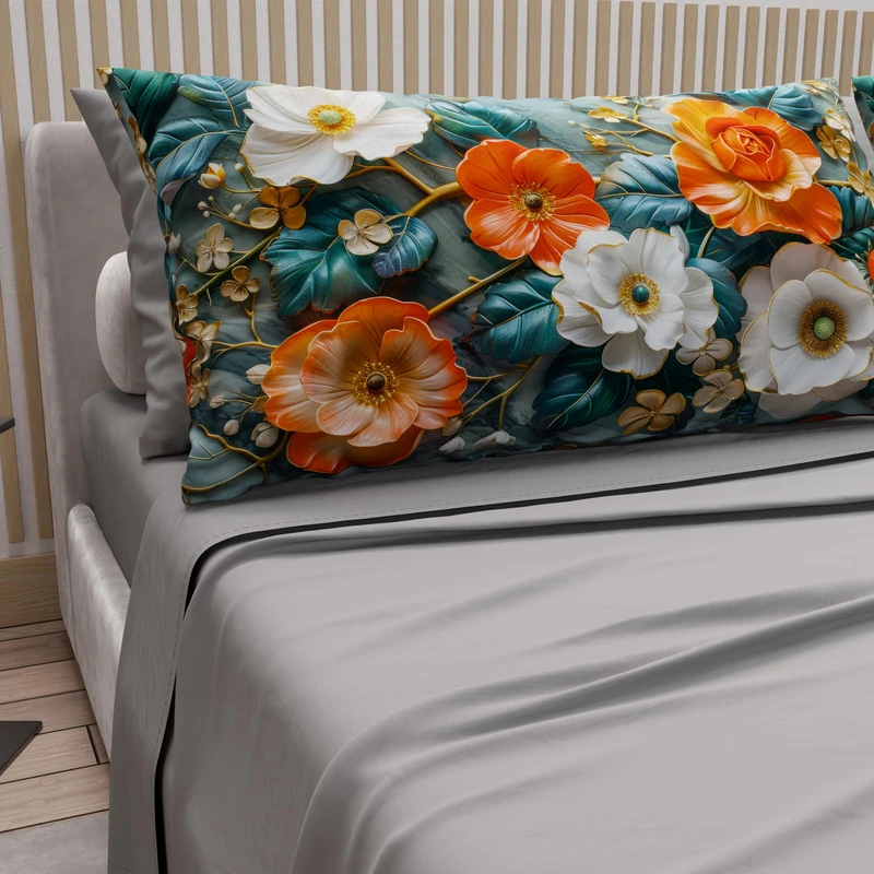 PETTI Artigiani Italiani - Cotton Sheets with Pillowcases in Digital Print, French Quarter, Complete Top and Bottom Sheet with Corners, Floral 05 18 Dark Grey, 100% Made in Italy