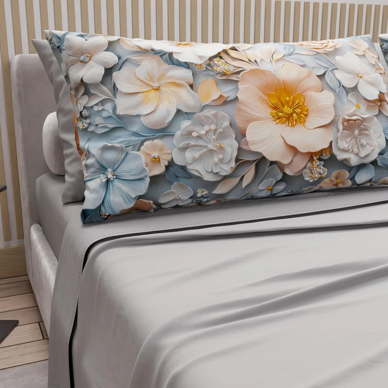 PETTI Artigiani Italiani - Cotton Sheets with Pillowcases in Digital Print, Double Maxi, Complete Top and Bottom Sheet with Corners, Floral 05 20 Light Grey, 100% Made in Italy