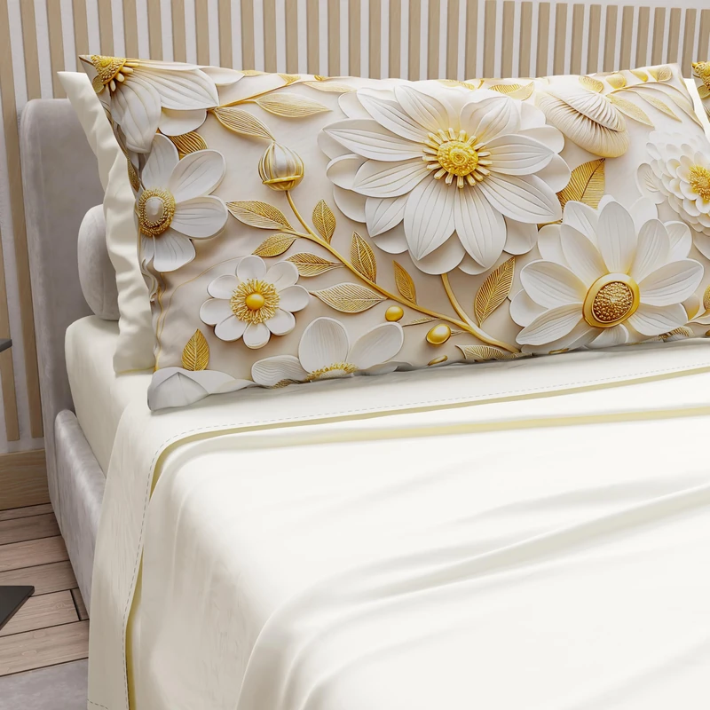 PETTI Artigiani Italiani - Cotton Sheets with Pillowcases in Digital Print, Double Maxi, Complete Top and Bottom Sheet with Corners, Floral 05 13 Cream, 100% Made in Italy