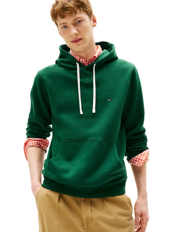 Tommy Hilfiger Men's Medium Weight Solid Fleece Hoodie Sweatshirt, Also Available in Big & Tall, Ornamental Green, XL