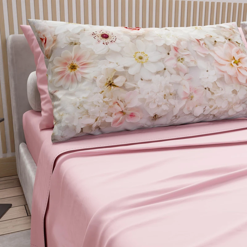 PETTI Artigiani Italiani - Cotton Sheets with Pillowcases in Digital Print, French Quarter, Complete Top and Bottom Sheet with Corners, Floral 06 21 Pink, 100% Made in Italy