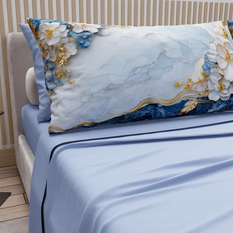 PETTI Artigiani Italiani - Cotton Sheets with Pillowcases in Digital Print, Double Maxi, Complete Top and Bottom Sheet with Corners, Floral 06 15 Light Blue, 100% Made in Italy