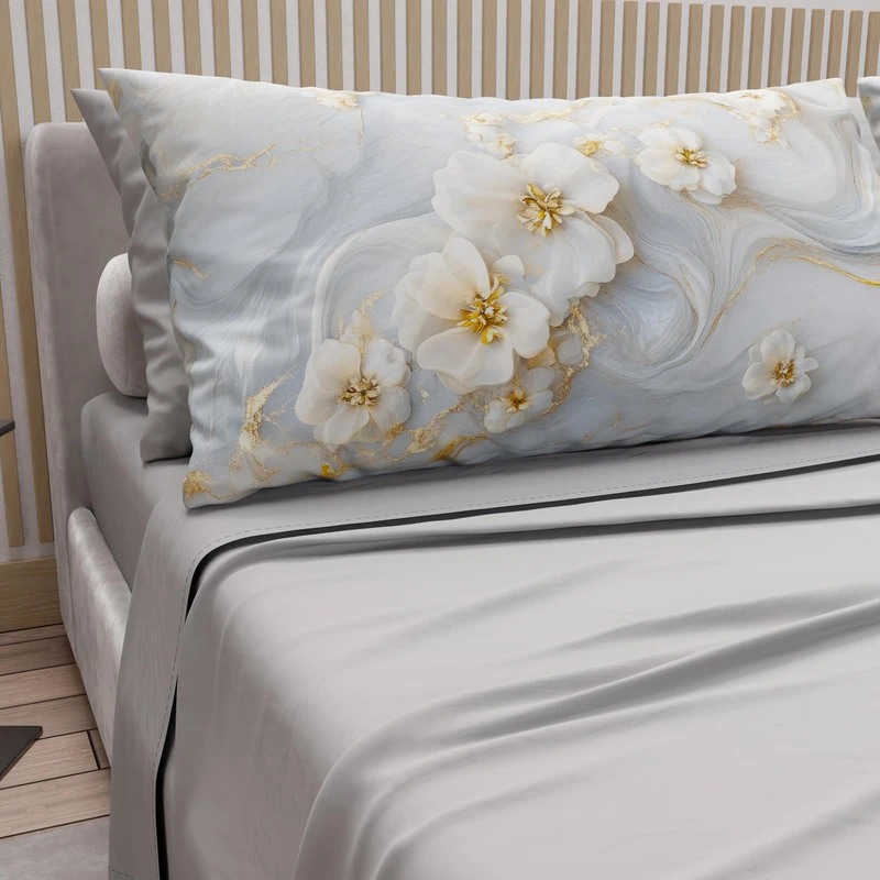 PETTI Artigiani Italiani - Cotton Sheets with Pillowcases in Digital Print, Double Maxi, Complete Top and Bottom Sheet with Corners, Floral 06 1 Light Grey, 100% Made in Italy - Image 1