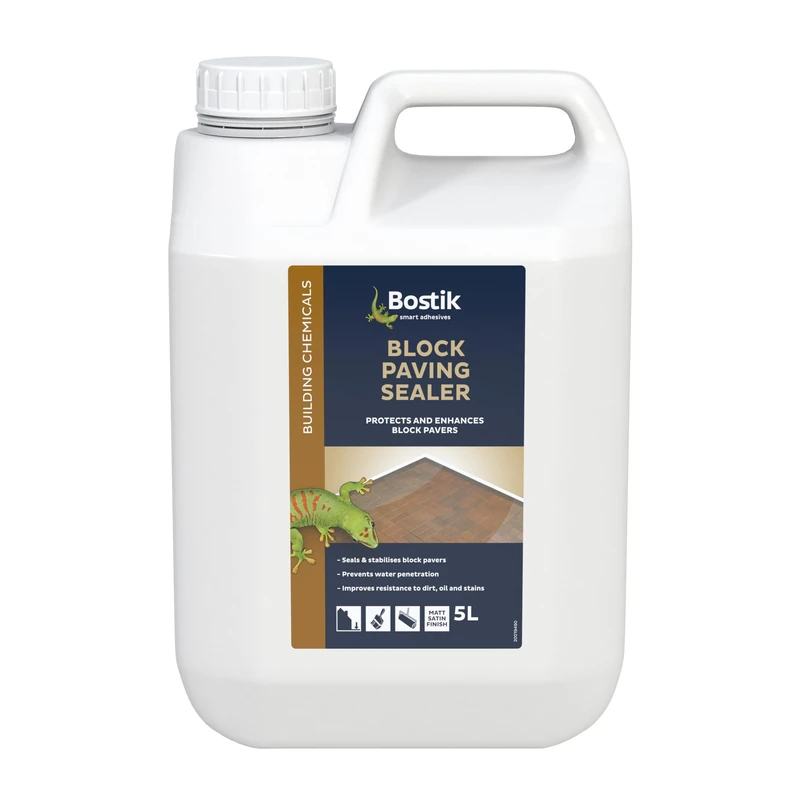 Bostik Block Paving Sealer – Water-Based Sealant for Pavers | Enhances & Protects | Stain, Oil & Water Resistant | Clear Satin Finish, 5L