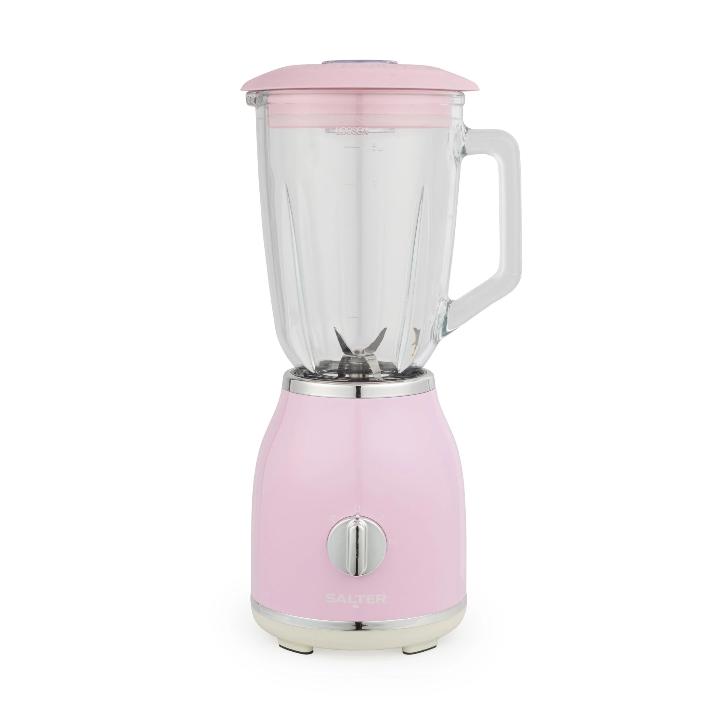 Salter Retro Pink Jug Blender - BPA-Free Detachable 1.5 Litre Glass Jug, 2 Speeds & Pulse Function, Stainless Steel Cross Blades, Smoothies & Protein Shakes, Non-Slip Base, 1000 W
