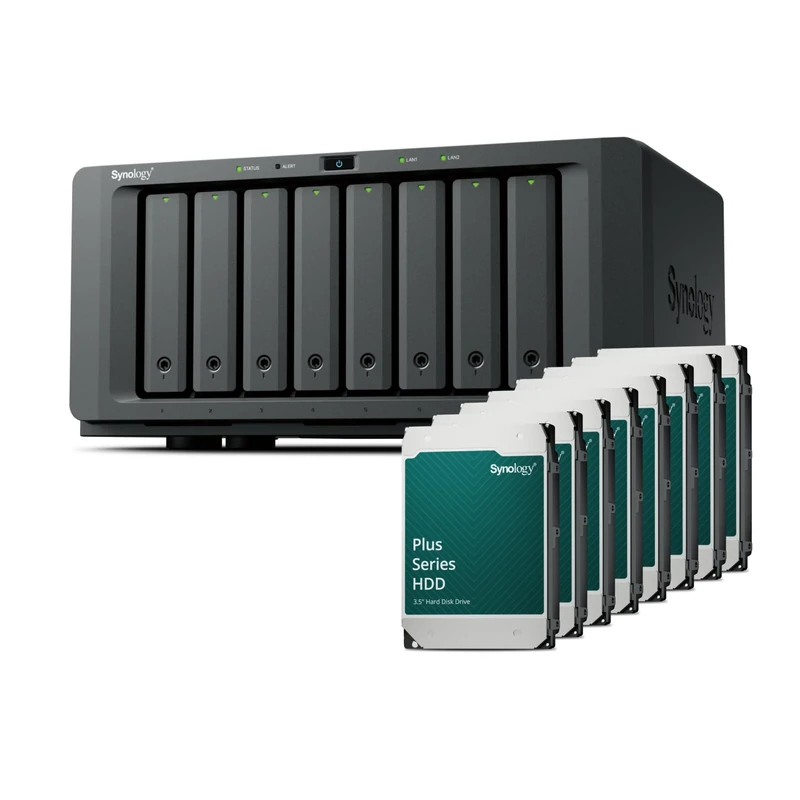 Synology DS1825+ 16TB (Synology HAT3300-2T) 8 Bay Plus Series with Ryzen V1500B, 8GB Ram (32GB max), 2X 2.5GbE, 2X M.2 NVMe Slots.PCIe Slot for NIC Options DX525 Expansion Available via Type-C