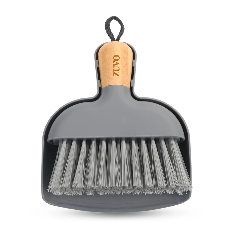 Zuvo - Mini Dustpan and Brush Set | Bamboo Handle Brush and Dustpan Combo | Compact Handheld Dust Pan for Table, Desk, Countertops | Soft Bristles, Snap-On Design