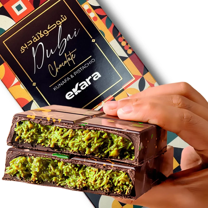 Velafee Dubai Chocolate Bar Pistachio Kunafa Milk 200g, Dubai Made Viral Dubai Pistachio Chocolate Bar, Middle Eastern Dessert, Premium UAE Milk Chocolate, Gift Box