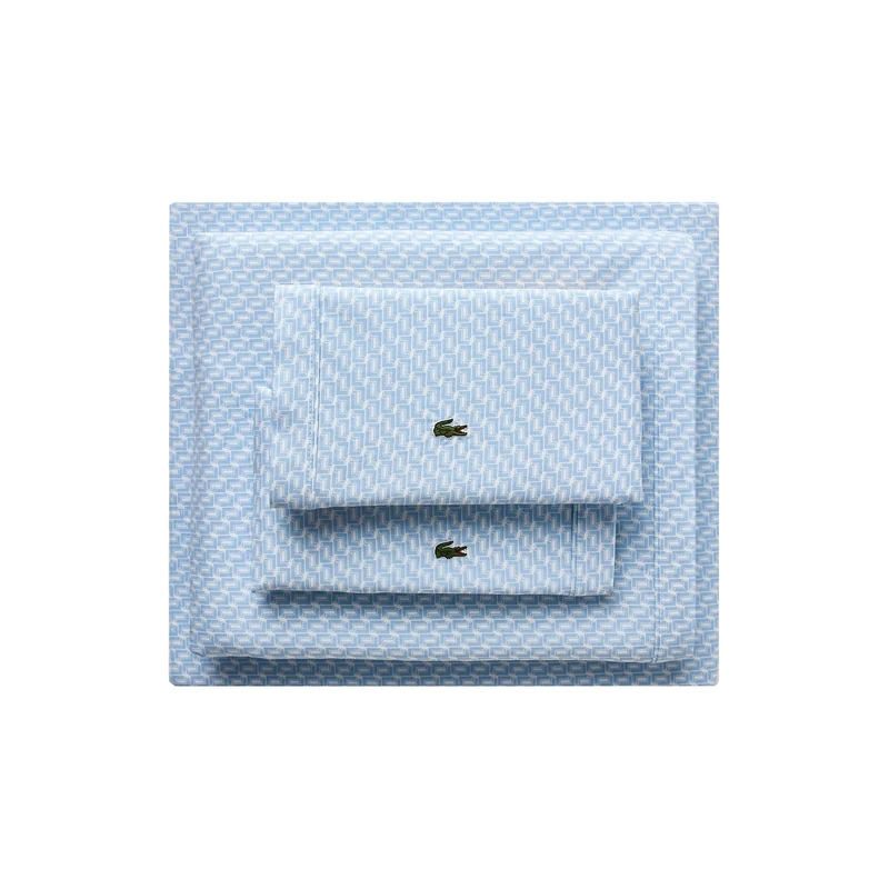 Lacoste Mini Geo Logo 100% Percale Cotton 4-Piece Sheet – Cool, Crisp, Matte, and Durable, Oeko-Tex Certified – Print, Open Air, Queen - Image 1