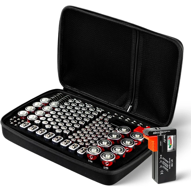 BattBox 166 Battery Case with Tester - Storage for AA, AAA, C, D, 9V