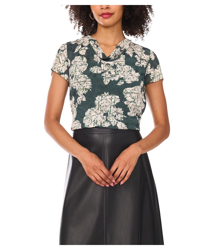 Vince Camuto Women's Cap Sleeve Cowl Front Blouse, Forest Night, L