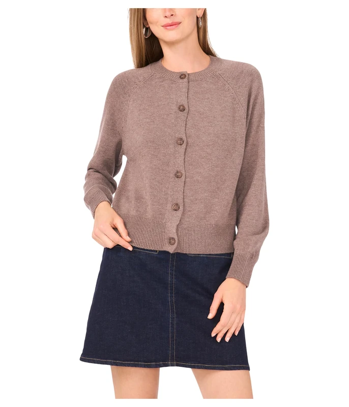 Vince Camuto Women's Raglan Long Sleeve Crew Neck Card Pullover Sweater, Cool Taupe, L