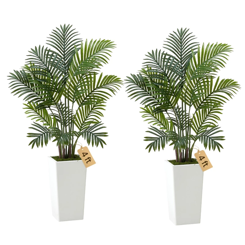 VEVOR Artificial Areca Palm 1219 mm, 2 Pack Fake Palm Tropical Plants with White Tall Planter, Faux Floor Silk Plant in Pot, Large Tree for Home Office Living Room Decor House Warming, Indoor Outdoor