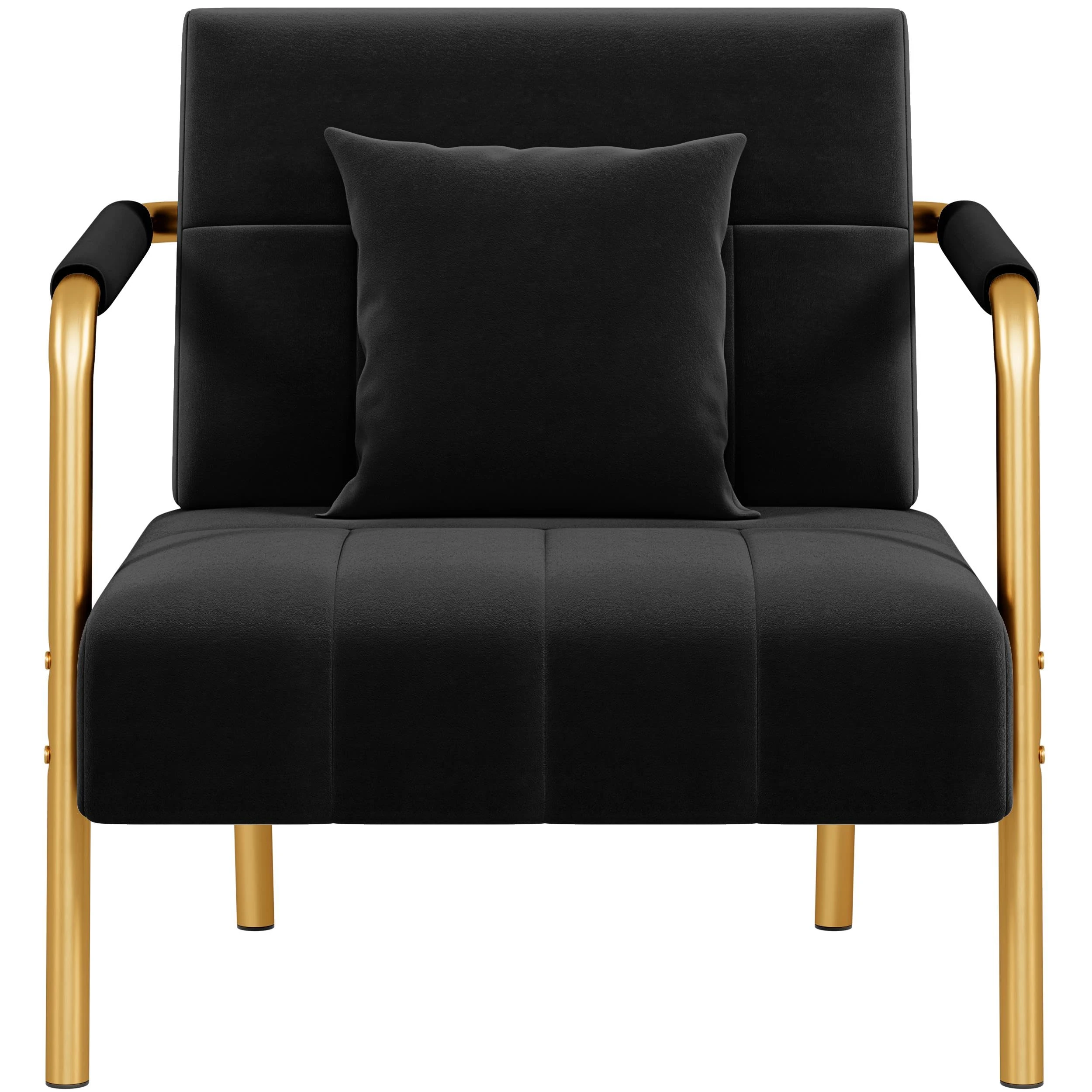 Yaheetech Modern Tub Chair, Accent Chair with Cozy Pillow, Velet Armchair with Striking Golden Legs for Living Room, Bedroom, Office, Black