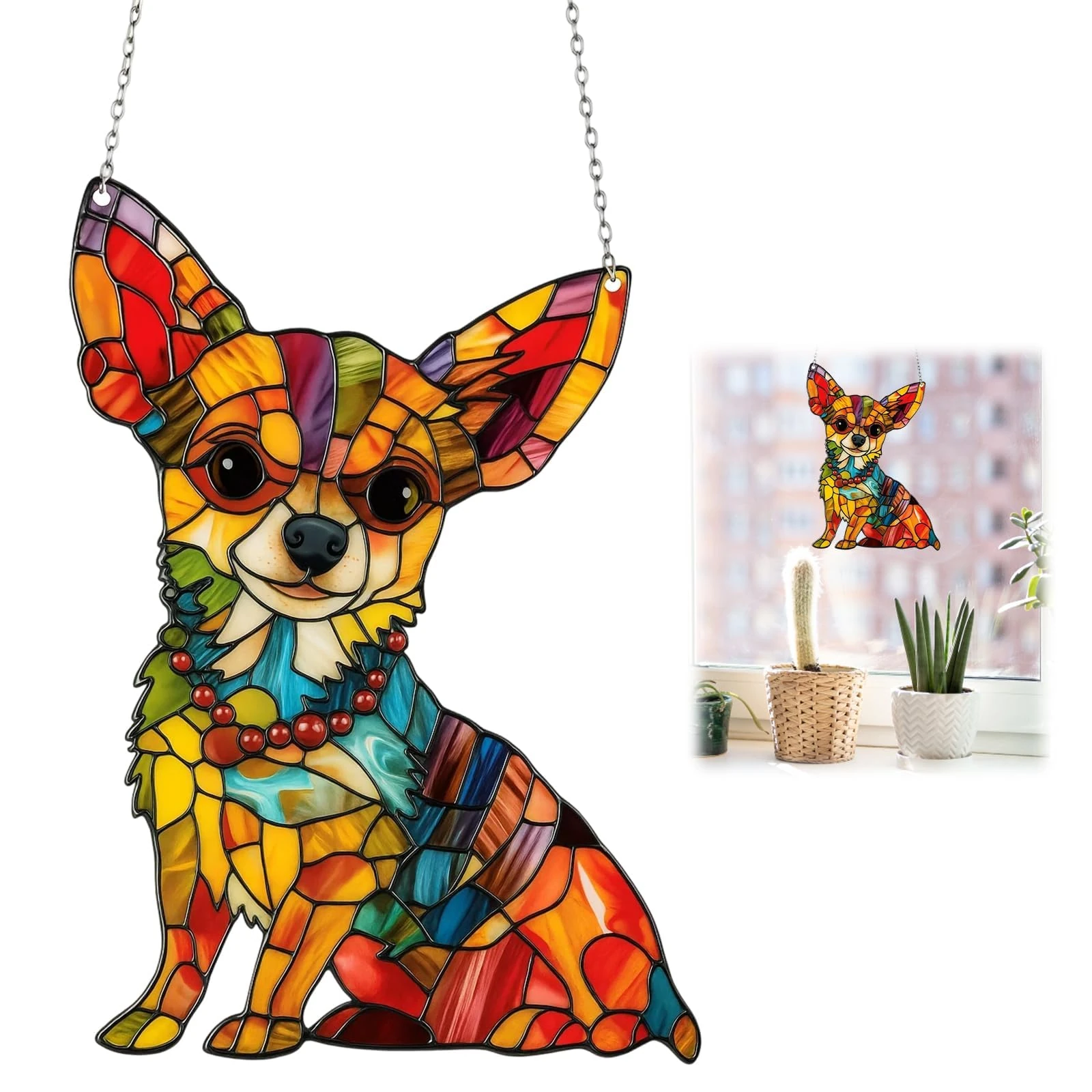 Chihuahua Gifts, 15 * 20cm Window Hanging Decor, Colorful Chihuahua Suncatcher, Puppy Memorial Keepsake, Single Piece Home Decoration