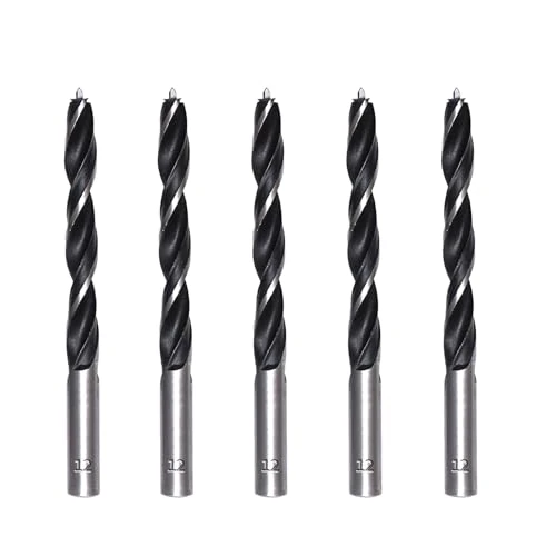 Foyscr 5 Piece 12mm Brad Point Wood Drill Bits, Professional Carbon Steel, Clean Efficient Drilling