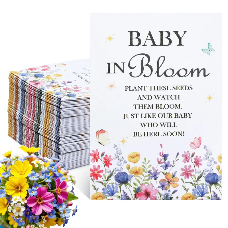 Baby in Bloom Seed Packets – 50PCS Wildflower Baby Shower Favours, Eco-Friendly Self-Adhesive Envelopes for Guests, Sunflower Party Supplies (Not Included Seeds)