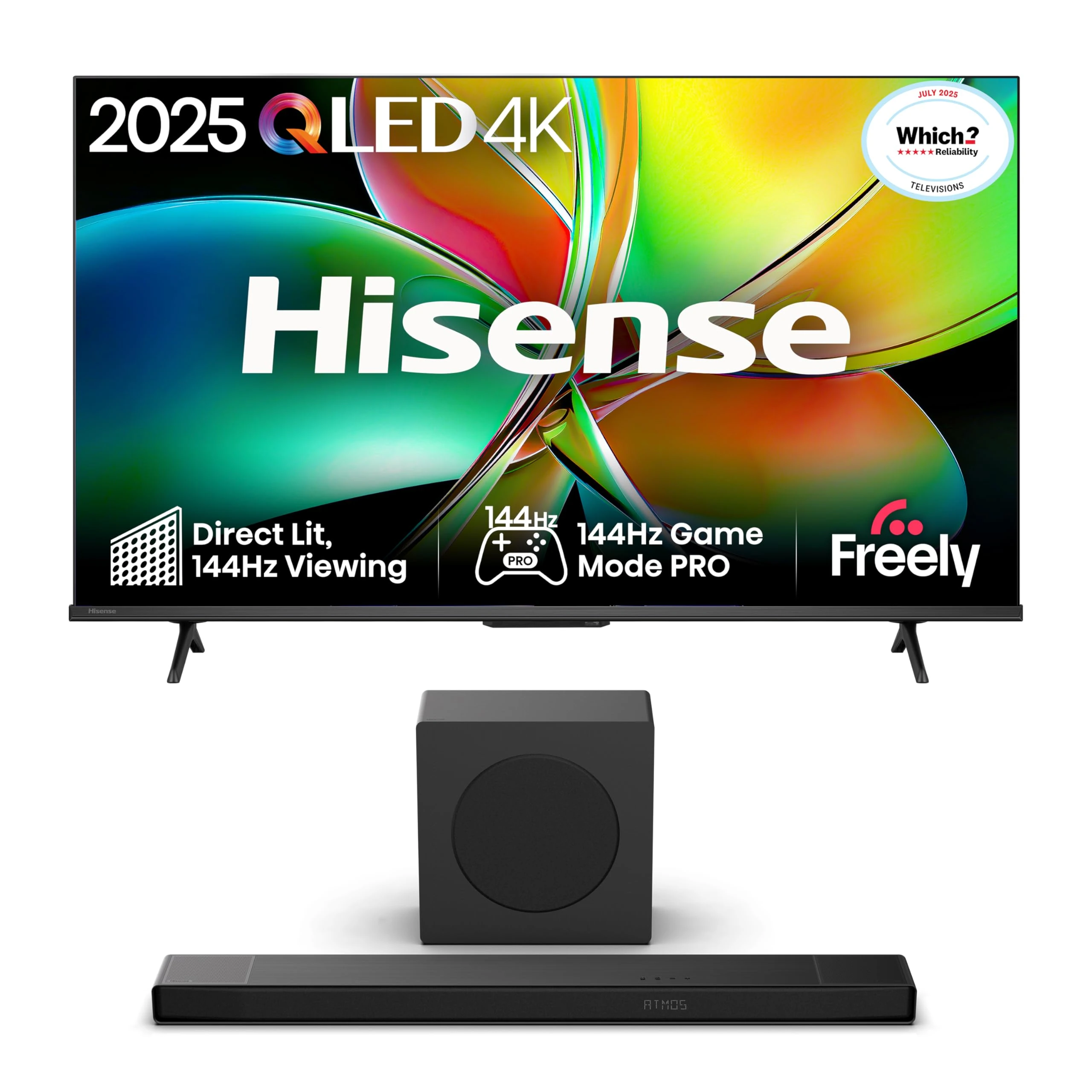 Hisense 43" 43E78QTUK PRO 144Hz QLED Smart AI TV AX3120Q, 3.1.2 CH Soundbar