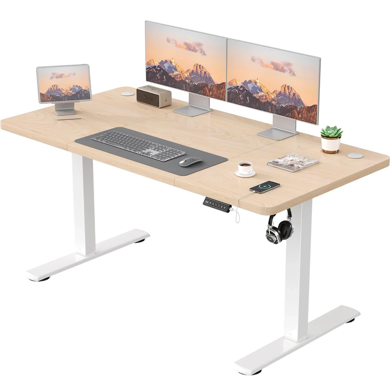 JUMMICO Electric Desk Height Adjustable with USB Charging Port, Height Adjustable Desk, Ergonomic Sit Stand Desks 180 x 80 cm, Black