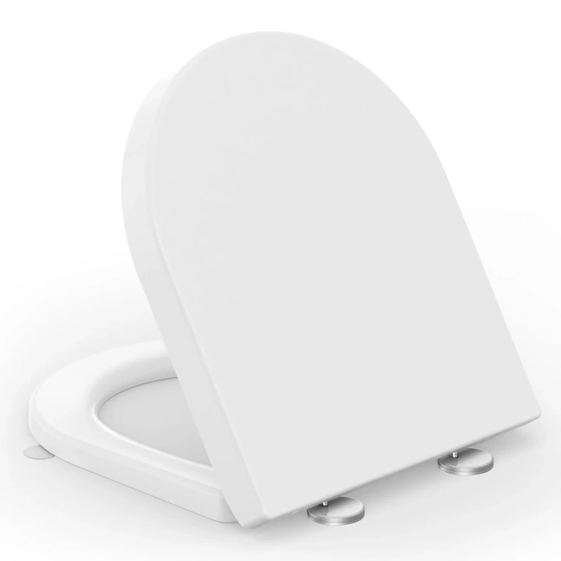 Toilet Lid with Child Seat D Shape, Plastic Toilet Seat with Soft-Close Mechanism for Family, Toilet Lid, Easy Assembly and Quick Release, White (D Form [Short] - 03)