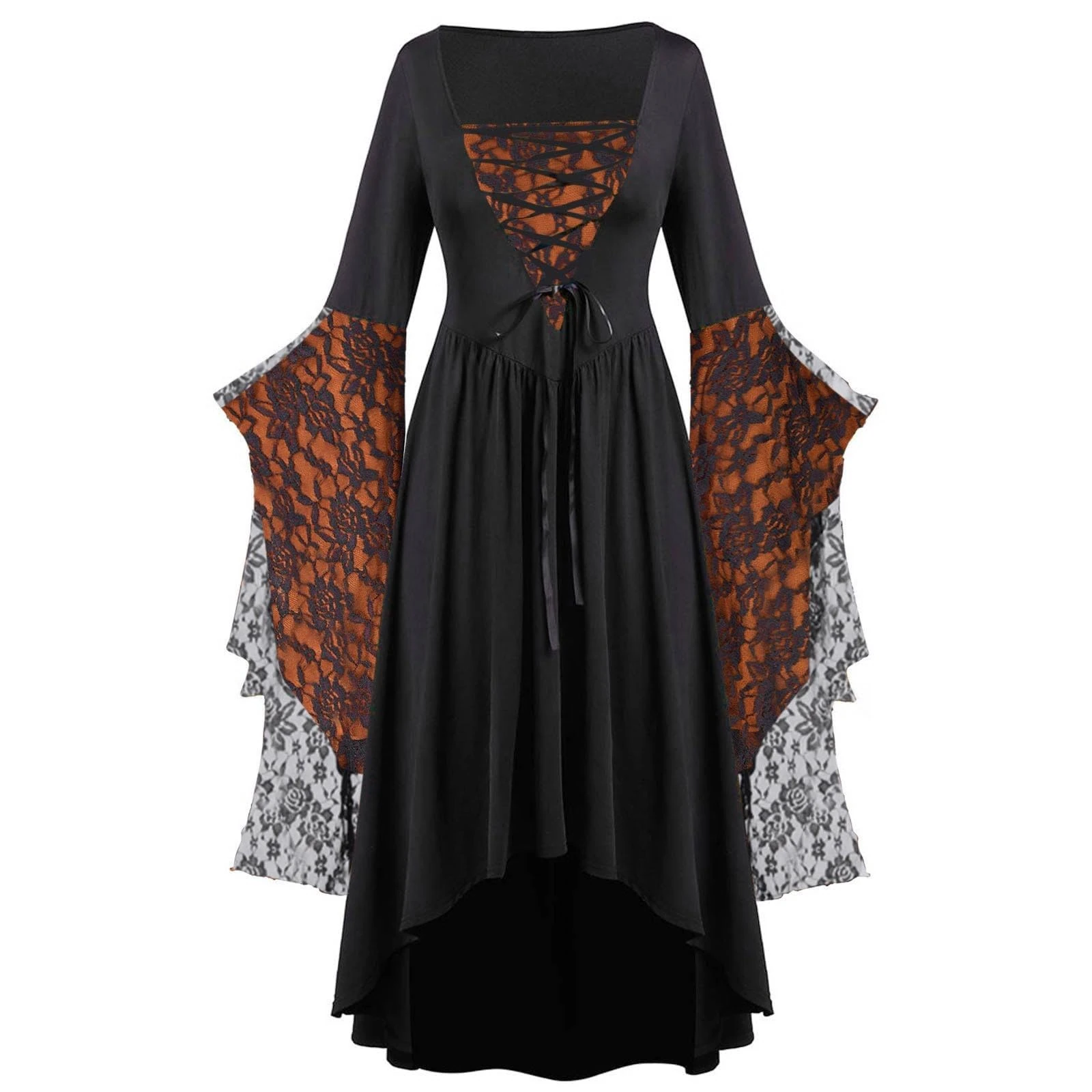 Generisch 2026 Gothic Clothing for Women, Halloween, Lace, Punk Dress, Plus Size, Retro Dress, Medieval Costume, Monokuma Cosplay, Female Costumes (Orange, XXXL)