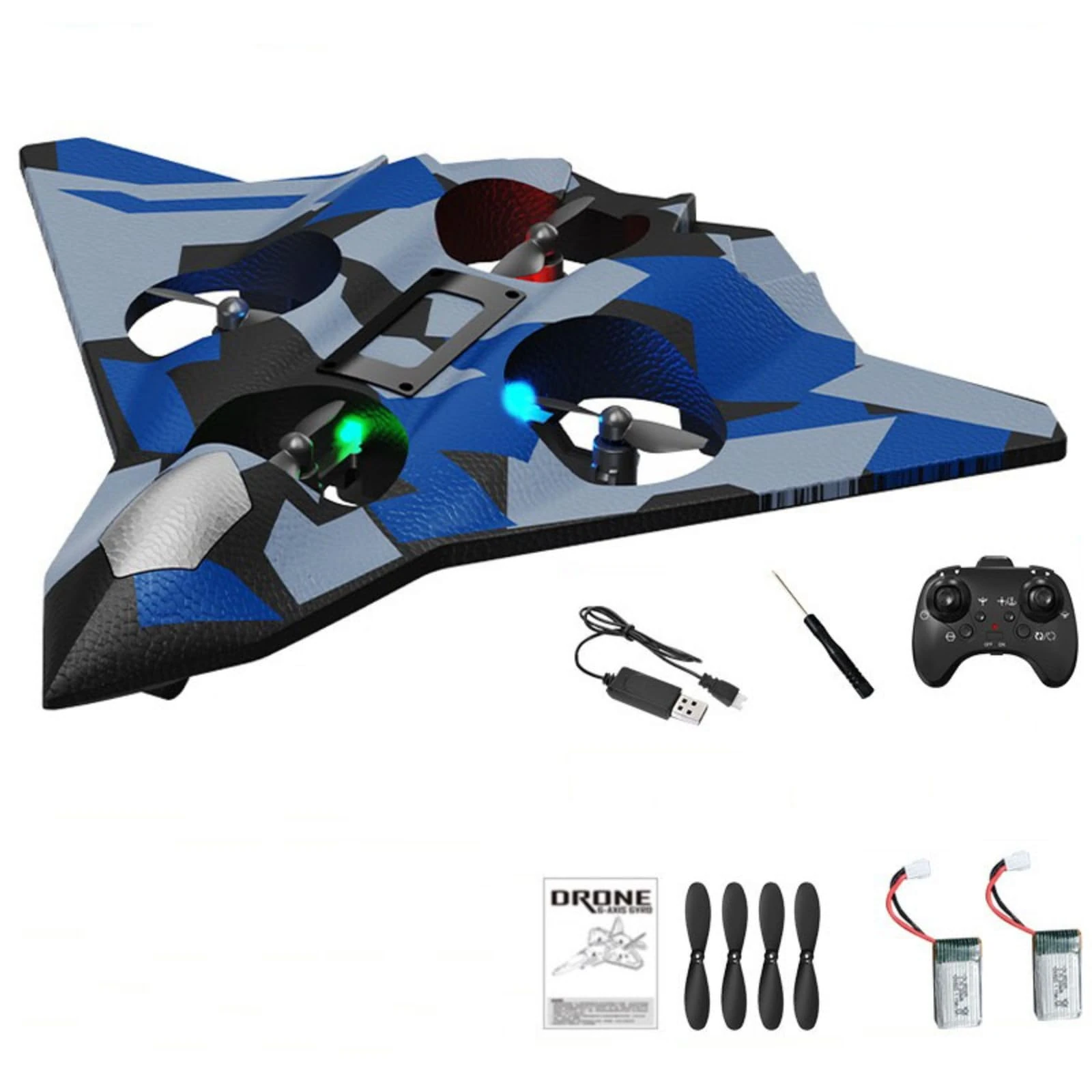 Remote Control RC Plane, Foam Fighter Jet with LED Lights & 360° Flips, USB Rechargeable Airplane Toy for Kids Adults Age 7+