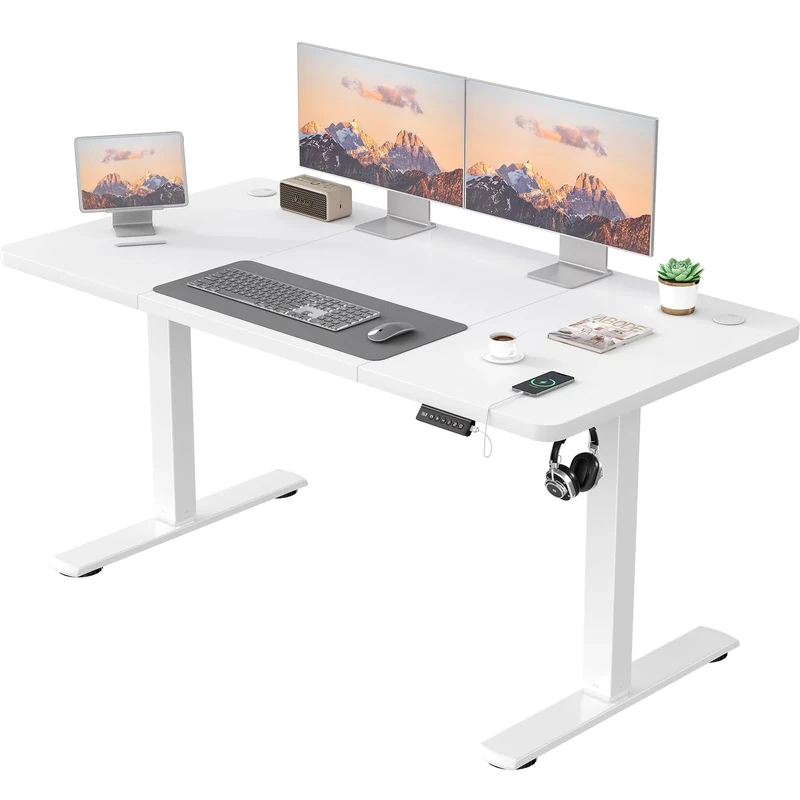 JUMMICO Electric Desk Height Adjustable with USB Charging Port, Height Adjustable Desk, Ergonomic Sit Stand Desks 160 x 70 cm, White