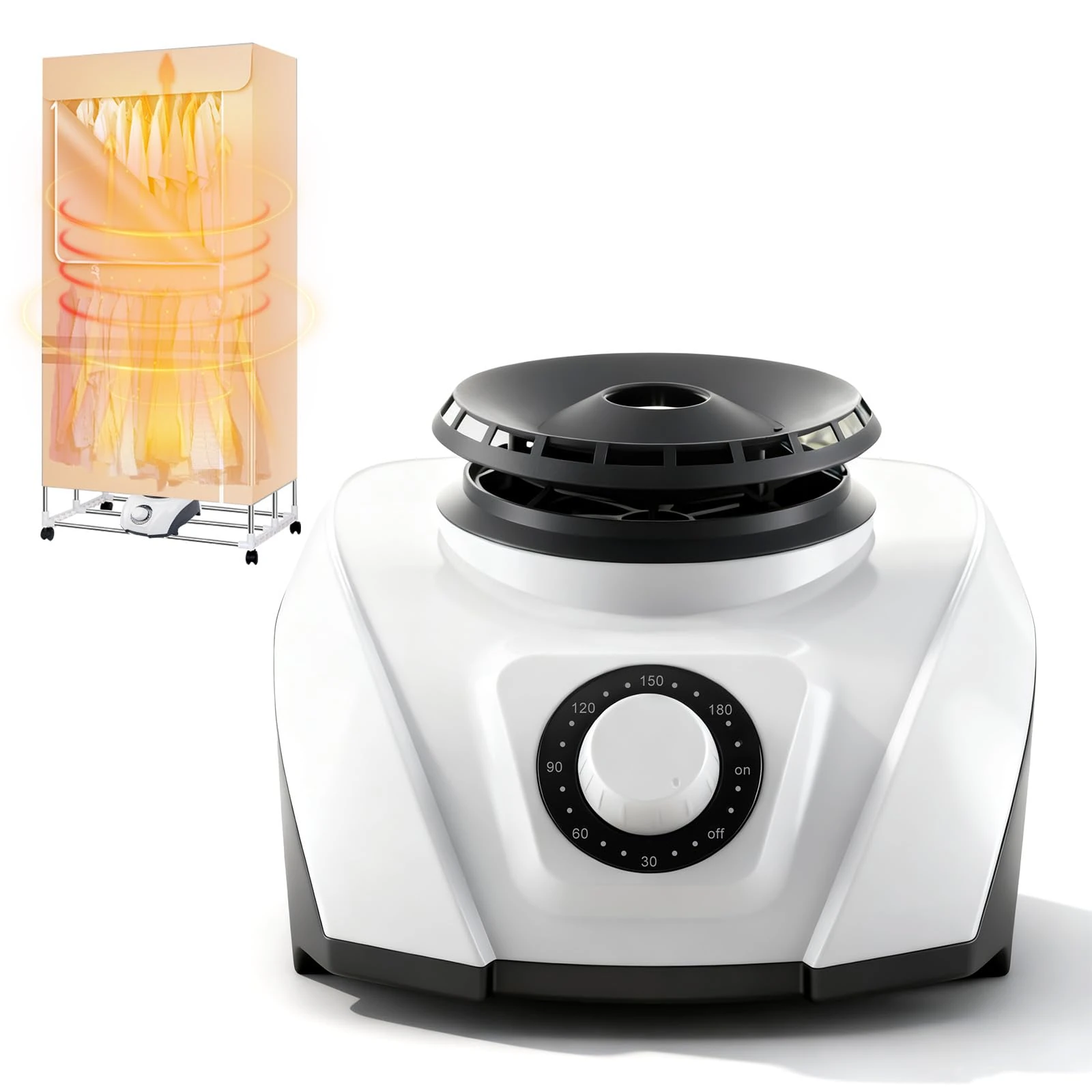 Electric Clothes Dryer Indoor, 1200W Energy Efficient Clothes Airer Drying Machine with 180 Min Adjustable Timer Low Noise for Apartment House Laundry, UK Plug