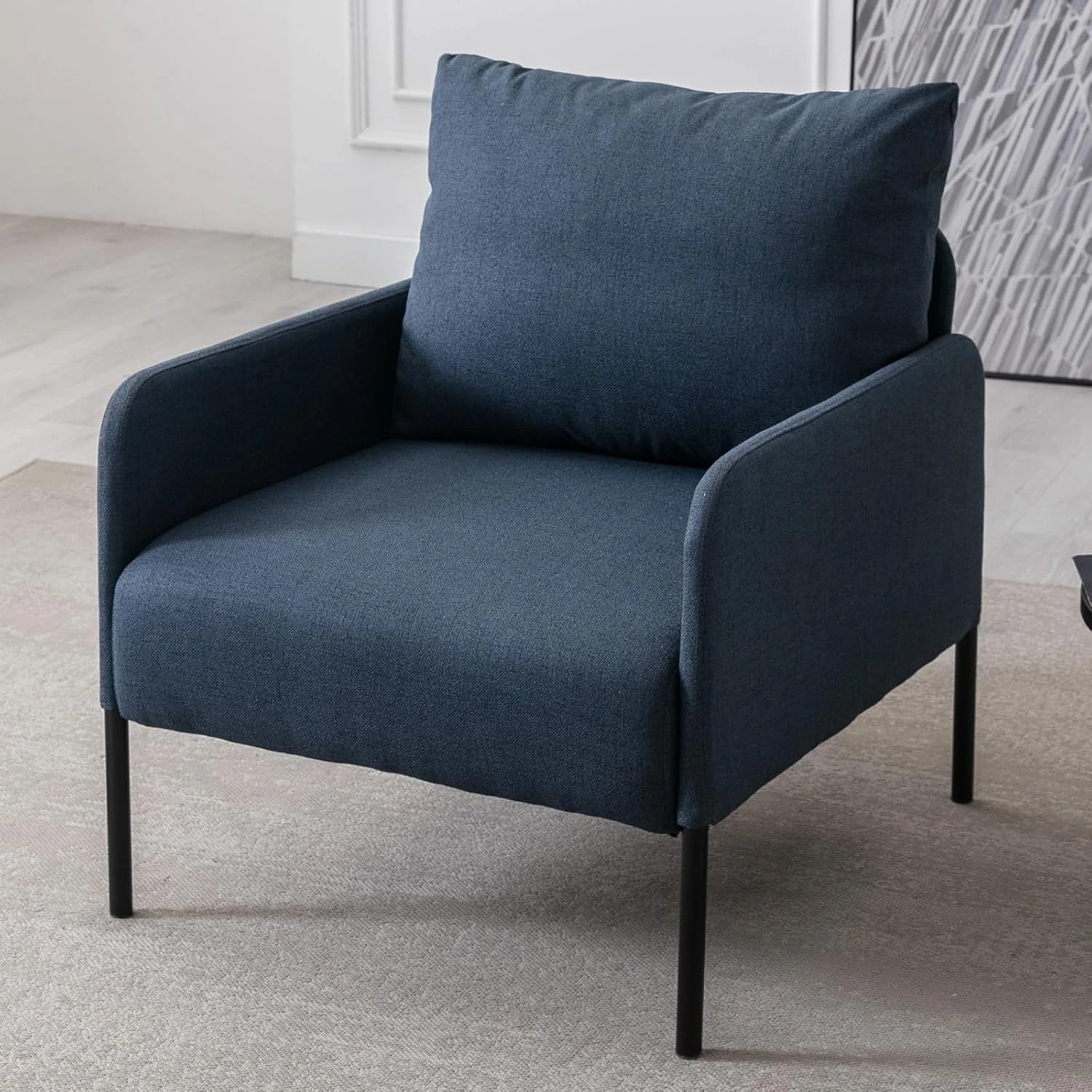 Ya-Home Living Room Armchair Modern Accent Chair with Metal Legs, Linen Single Sofa for Bedroom/Apartment, Blue