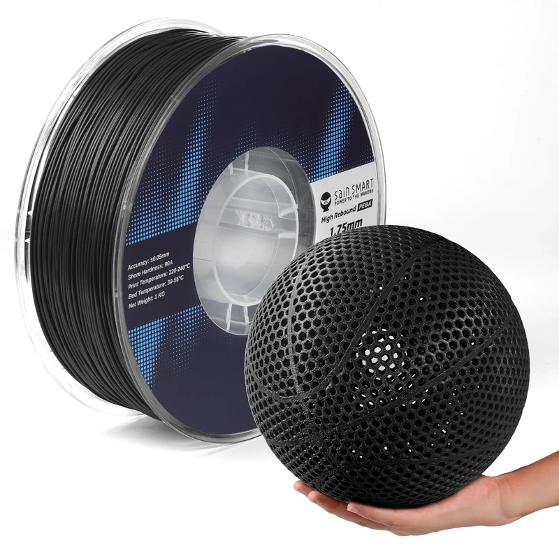 SainSmart PEBA High Rebound 90A Flexible Filament, 1KG (2.2lbs), Super TPU with 78% High Rebound, 20% Lighter & 2X Faster Printing, Nylon-Based Strength, Adjustable Flexibility, 1.75mm, Black - Image 1