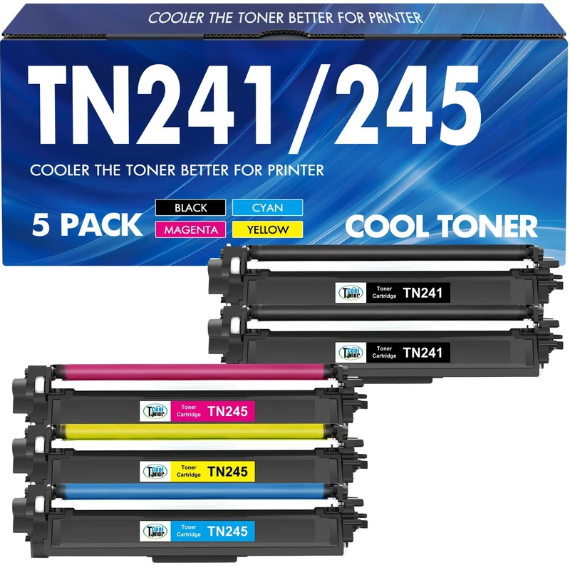 TN241 TN245 Toner Compatible for Brother TN-241 TN-245 TN241BK for Brother DCP 9020CDW 9015CDW MFC 9330CDW 9340CDW HL 3140CW 3150CDW 3170CDW DCP-9020CDW (Black Cyan Magenta Yellow, 5-Pack)