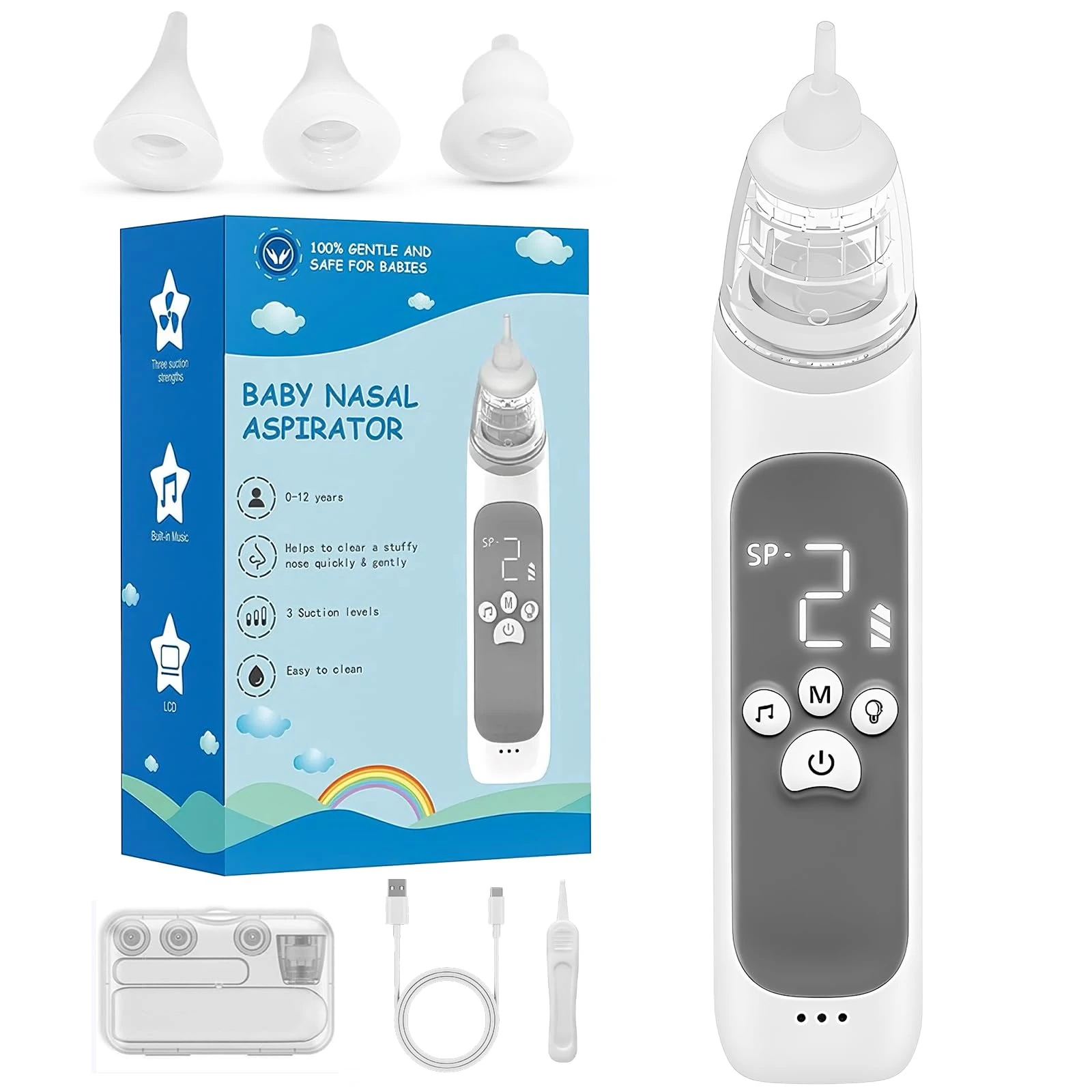 DEUKNICE Electric Baby Nasal Aspirator, Baby Nose Cleaner, Baby Nose Sucker Vacuum Cleaner, Rechargeable Nose Cleaner with 3 Silicone Nozzles and 3 Suction Levels, Gray