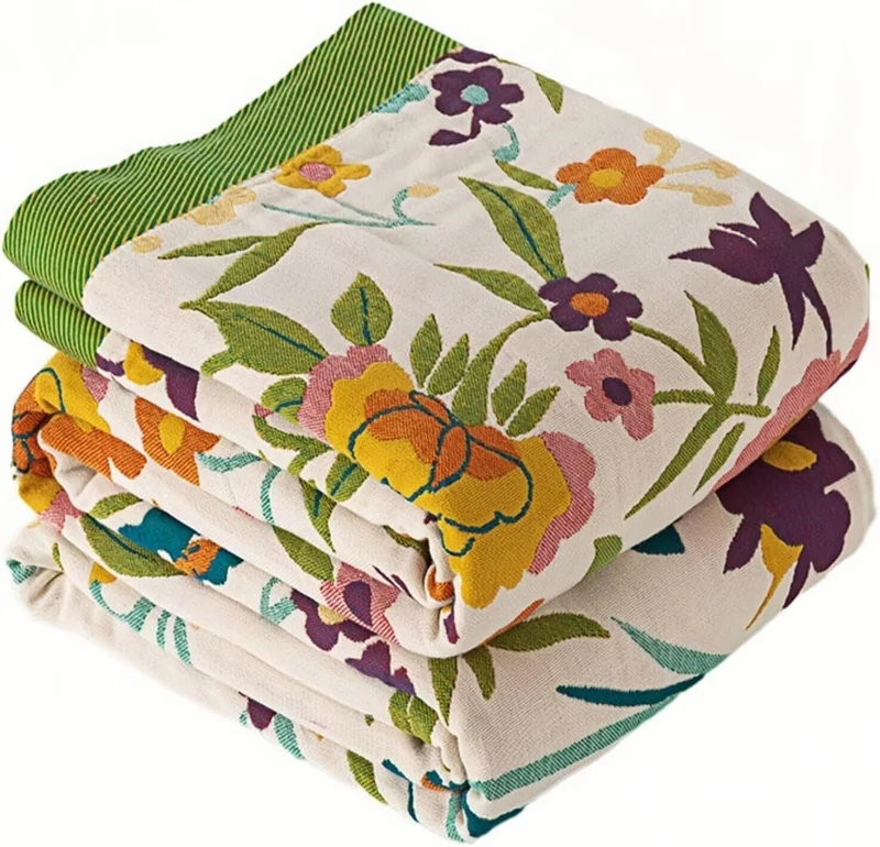 Ffdshc Soft Rustic Boho Quilt Fall Blanket, Farmhouse Decor, Floral Printed 100% Cotton Throw Blanket, Bohemian Style King Size Bed Blankets for All Seasons, Golden Phoenix,90"x98"